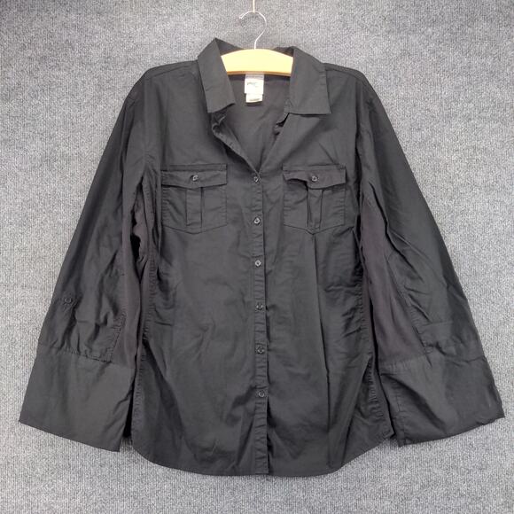 JMS Just My Size Button Up Womens Shirt Size 3X Black Long Sleeve - Picture 2 of 10
